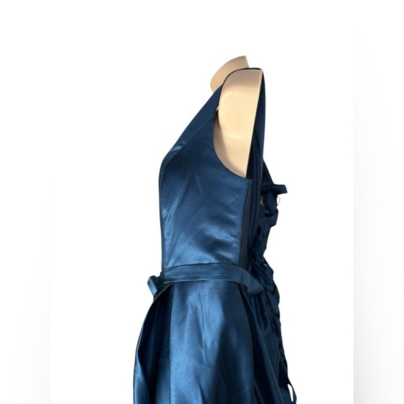 TS Couture A-Line Corset Back Puff Dress Womens Size L Blue Satin Gown Dress - Picture 6 of 15